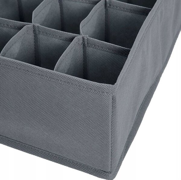 Organizator pliabil pentru sertar, 24 compartimente, 32.5 x 32.5 cm, textil, gri