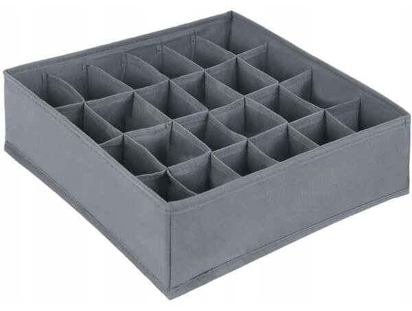 Organizator pliabil pentru sertar, 24 compartimente, 32.5 x 32.5 cm, textil, gri