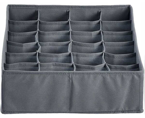 Organizator pliabil pentru sertar, 24 compartimente, 32.5 x 32.5 cm, textil, gri