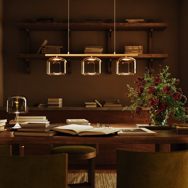 Maytoni lampă suspendată LED Spirito, 3 becuri, auriu, dimabil, reglabil, Auriu / Alamă, Camera de zi / sufragerie, Metal, Modern