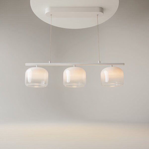 Maytoni Lampă suspendată LED Spirito, 3 becuri, albă, sticlă, dimabil, reglabil, Alb, Camera de zi / sufragerie, Metal, Modern