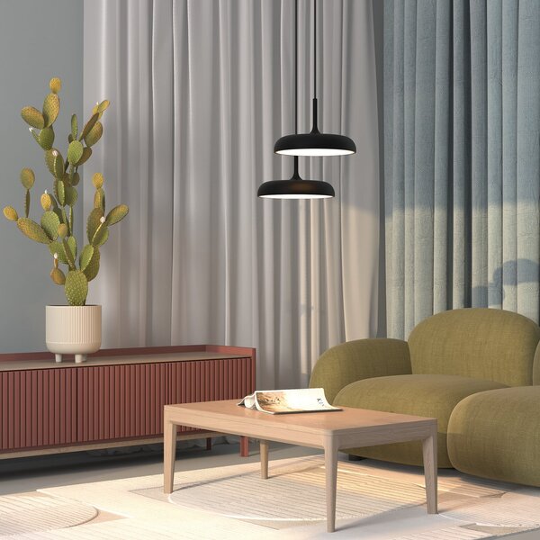 Maytoni Lampă suspendată LED Gerhard, Ø 40 cm, negru, metal, Negru, Camera de zi / sufragerie, Metal, Modern