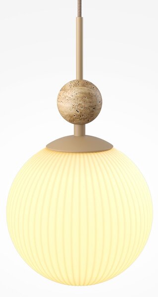 Maytoni Lampă suspendată Tavo, bej, travertin/sticlă, Ø 20 cm, reglabil, Bej, Camera de zi / sufragerie, Sticlă, Modern