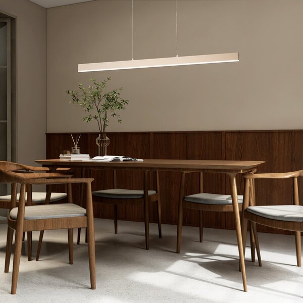 FISCHER & HONSEL Lampă suspendată LED Silvano, nisip, lungime 115 cm, CCT, dimmer tactil, reglabil, Bej, Camera de zi / sufragerie, Metal, Modern