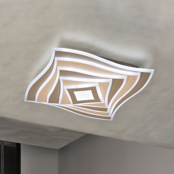 FISCHER & HONSEL Plafonieră LED HERO, gri-bej, 50x50 cm Telecomandă CCT dimabilă, reglabil, Maro / Rugină, Camera de zi / sufragerie, Metal, Modern