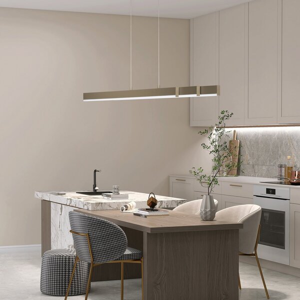 FISCHER & HONSEL Lampă suspendată LED Vayana, gri-bej, lungime 189 cm, dimmer tactil CCT, reglabil, Maro / Rugină, Camera de zi / sufragerie, Metal, Modern
