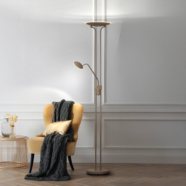 FISCHER & HONSEL Lampadar LED Tallri, gri-bej Înălțime 180 cm 2 becuri CCT Touchdim, reglabil, Maro / Rugină, Camera de zi / sufragerie, Metal, Modern, Lumină de lectură
