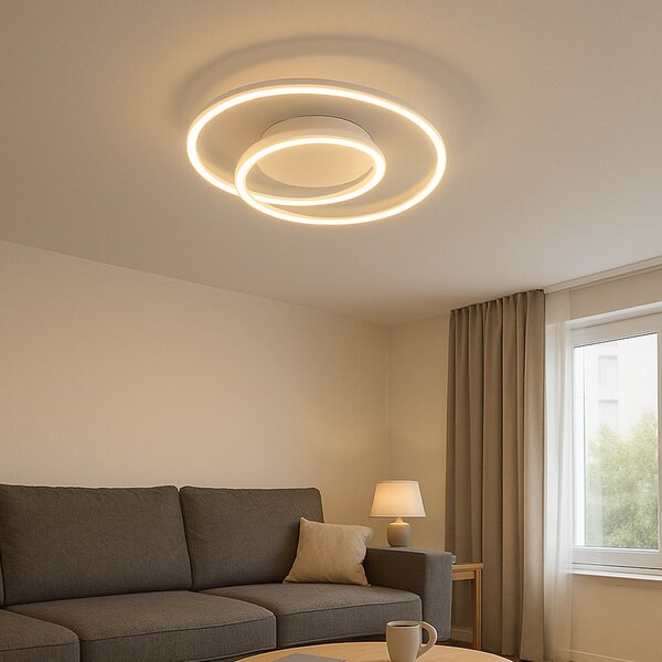 FISCHER & HONSEL Plafonieră LED HOLY, nisip, Ø 49 cm, telecomandă, CCT, dimabil, reglabil, Bej, Camera de zi / sufragerie, Metal, Modern
