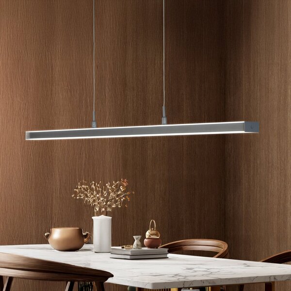 FISCHER & HONSEL Lampă suspendată LED Valeno, gri, lungime 115 cm, CCT, dimmer tactil, reglabil, Gri, Camera de zi / sufragerie, Metal, Modern