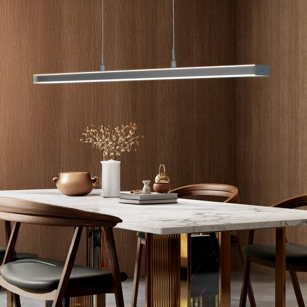 FISCHER & HONSEL Lampă suspendată LED Valeno, gri, lungime 115 cm, CCT, dimmer tactil, reglabil, Gri, Camera de zi / sufragerie, Metal, Modern