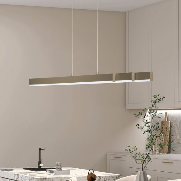 FISCHER & HONSEL Lampă suspendată LED Vayana, gri-bej, lungime 189 cm, dimmer tactil CCT, reglabil, Maro / Rugină, Camera de zi / sufragerie, Metal, Modern