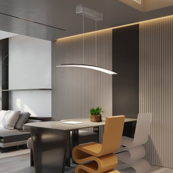 FISCHER & HONSEL Lampă suspendată LED Mavero, nichel, lungime 90 cm, CCT, dimmer tactil, reglabil, Metalic, Camera de zi / sufragerie, Metal, Modern