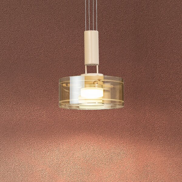 FISCHER & HONSEL Lampă suspendată LED LAVIN, nisip/chihlimbar, Ø 19 cm, metal/sticlă dimabilă, reglabil, Bej, Camera de zi / sufragerie, Metal, Modern