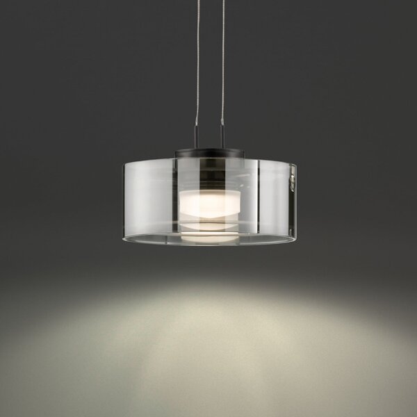 FISCHER & HONSEL Lampă suspendată LED LAVIN, negru/fum, Ø 20 cm metal/sticlă dimabil, reglabil, Gri, Camera de zi / sufragerie, Metal, Modern