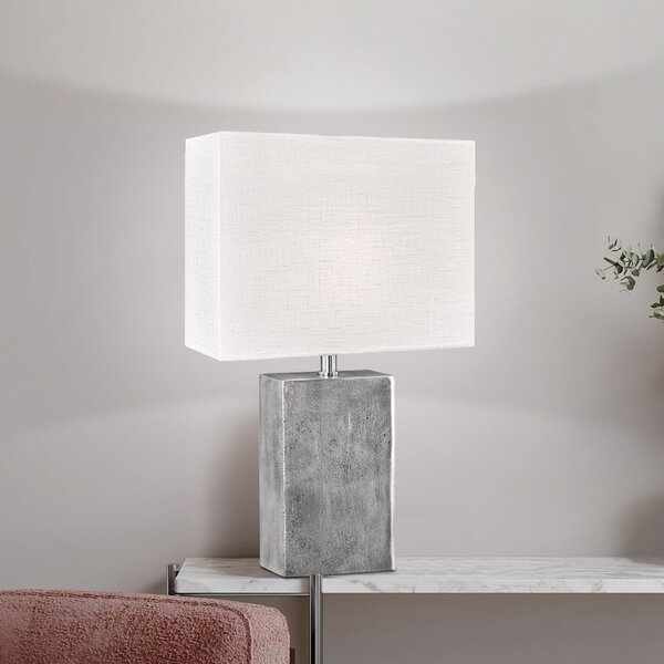FISCHER & HONSEL Lampa de masă Amiens, alb/nichel, înălțime 50 cm Pânză/metal, Alb, Camera de zi / sufragerie, Țesătură / Textil
