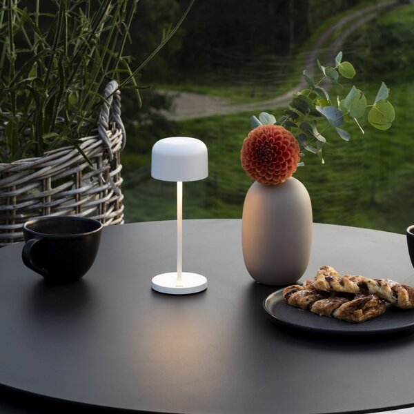 Konstsmide Lampa de masă cu LED și baterie Lille, înălțime 20 cm, albă, IP54, USB, reglabil, Alb, Camera de zi / sufragerie, Aluminiu, Modern