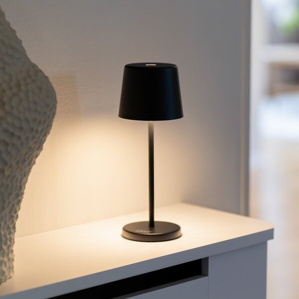 Konstsmide Lampa de masă cu LED și baterie reîncărcabilă Vence, înălțime 22 cm, negru,, reglabil, Negru, Camera de zi / sufragerie, Aluminiu, Modern