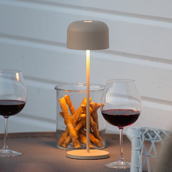 Konstsmide Lampa de masă cu LED și baterie Lille, înălțime 36 cm, culoare nisip, IP54, USB, reglabil, Bej, Camera de zi / sufragerie, Aluminiu, Modern