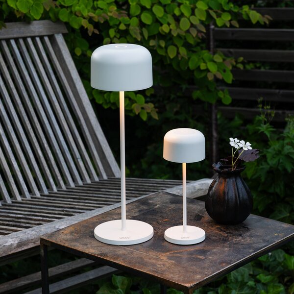Konstsmide Lampa de masă cu LED și baterie Lille, înălțime 36 cm, albă, IP54, USB, reglabil, Alb, Camera de zi / sufragerie, Aluminiu, Modern