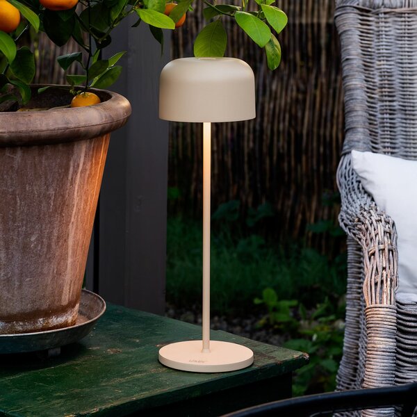 Konstsmide Lampa de masă cu LED și baterie Lille, înălțime 36 cm, culoare nisip, IP54, USB, reglabil, Bej, Camera de zi / sufragerie, Aluminiu, Modern