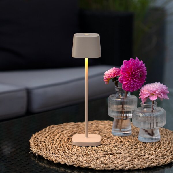 Konstsmide Lampă de masă cu LED și baterie Capri, înălțime 25 cm, culoare nisip, IP54, reglabil, Bej, Camera de zi / sufragerie, Metal, Modern