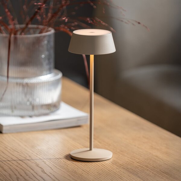 Konstsmide Lampă de masă cu LED și baterie Menton, culoare nisip, înălțime 27 cm, IP54, USB, reglabil, Bej, Camera de zi / sufragerie, Metal, Modern