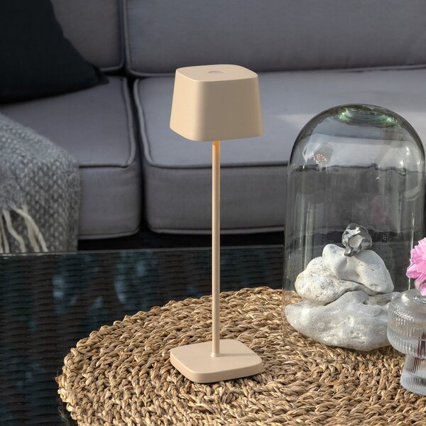 Konstsmide Lampă de masă cu LED și baterie Capri, înălțime 25 cm, culoare nisip, IP54, reglabil, Bej, Camera de zi / sufragerie, Metal, Modern