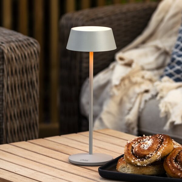 Konstsmide Lampă de masă cu LED și baterie Menton, gri, înălțime 27 cm, IP54, USB, reglabil, Gri, Camera de zi / sufragerie, Metal, Modern