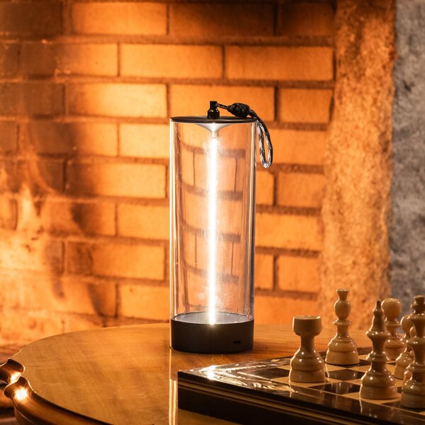 Konstsmide Lampa de masă cu LED și baterie Edison, înălțime 24 cm, gri/transparentă, IP54, reglabil, Transparent, Camera de zi / sufragerie, Plastic, Modern