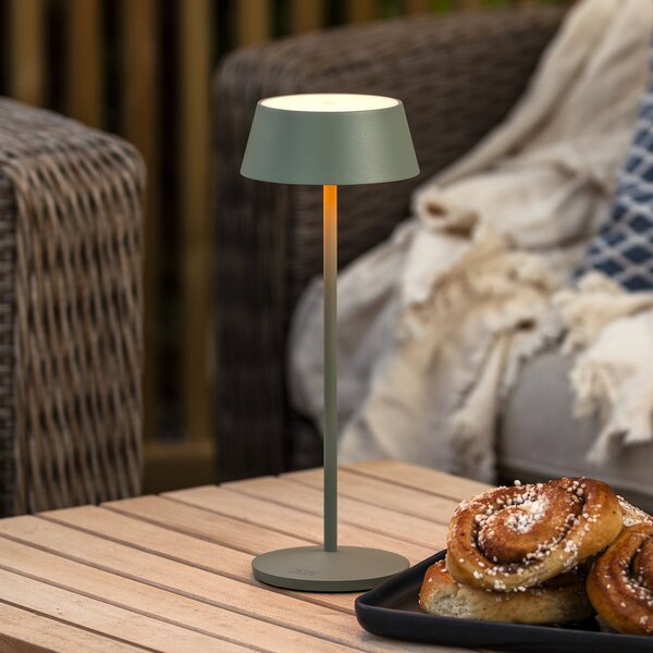 Konstsmide Lampă de masă cu LED și baterie Menton, verde, înălțime 27 cm, IP54, USB, reglabil, Verde, Camera de zi / sufragerie, Metal, Modern
