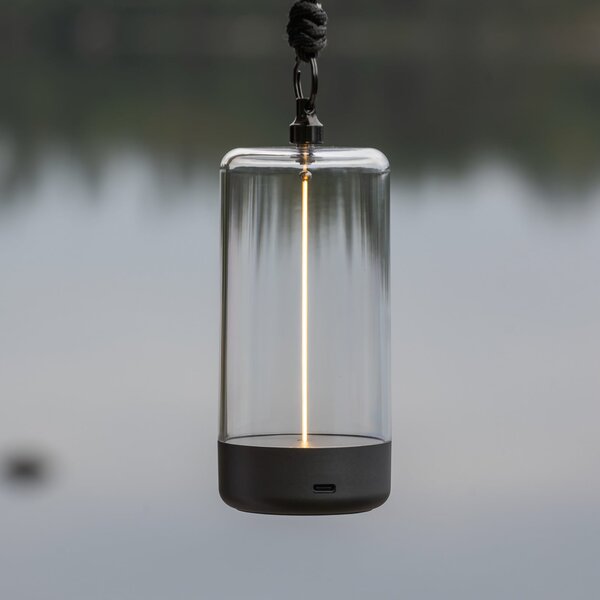 Konstsmide Lampa de masă cu LED și baterie Edison, înălțime 15 cm, gri/transparentă, IP54, reglabil, Transparent, Camera de zi / sufragerie, Plastic, Modern