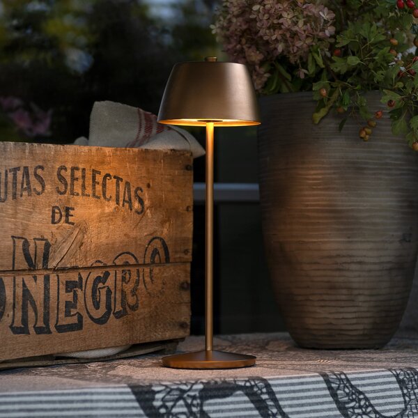 Konstsmide Lampa de masă cu LED și baterie Eze, cupru mat, 32 cm, IP54, USB, reglabil, Cupru, Camera de zi / sufragerie, Aluminiu, Modern