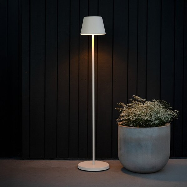 Konstsmide Lampadar LED cu baterie Pomezia, albă, 124 cm, IP54, USB, reglabil, Alb, Camera de zi / sufragerie, Aluminiu, Modern