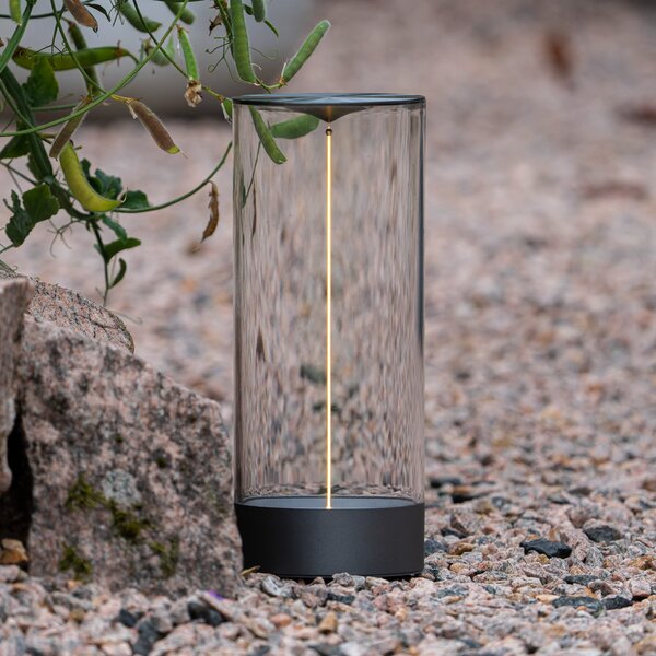 Konstsmide Lampa de masă cu LED și baterie Edison, înălțime 32 cm, gri/transparentă, IP54, reglabil, Transparent, Camera de zi / sufragerie, Plastic, Modern