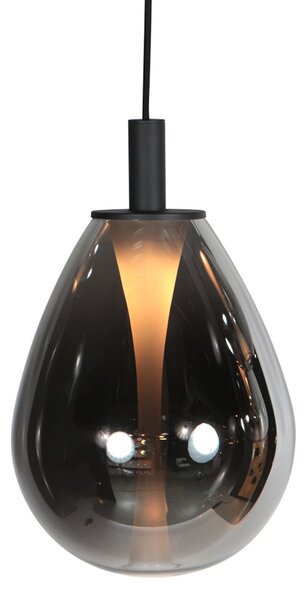 Mexlite Lampă suspendată LED Glimsy, Ø 22 cm, sticlă neagră/cenușie fumurie, reglabil, Gri, Camera de zi / sufragerie, Sticlă