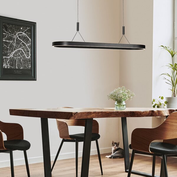 Steinhauer Lampă suspendată LED Mykty, negru, lungime 120 cm, metal, 2 becuri., reglabil, Negru, Camera de zi / sufragerie, Metal, Modern