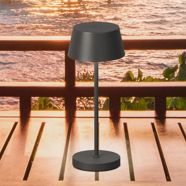 FH Lighting Lampă de masă cu LED și baterie Sienna Pro, gri nisip, 24 cm, metal IP54, reglabil, Gri, Metal, Modern