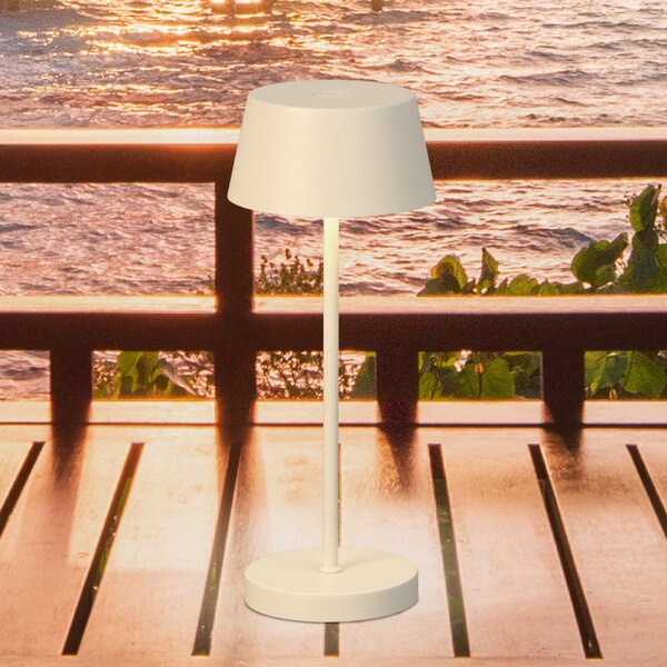FH Lighting Lampă de masă cu LED și baterie reîncărcabilă Sienna Pro, bej nisipiu, 24 cm,, reglabil, Bej, Metal, Modern