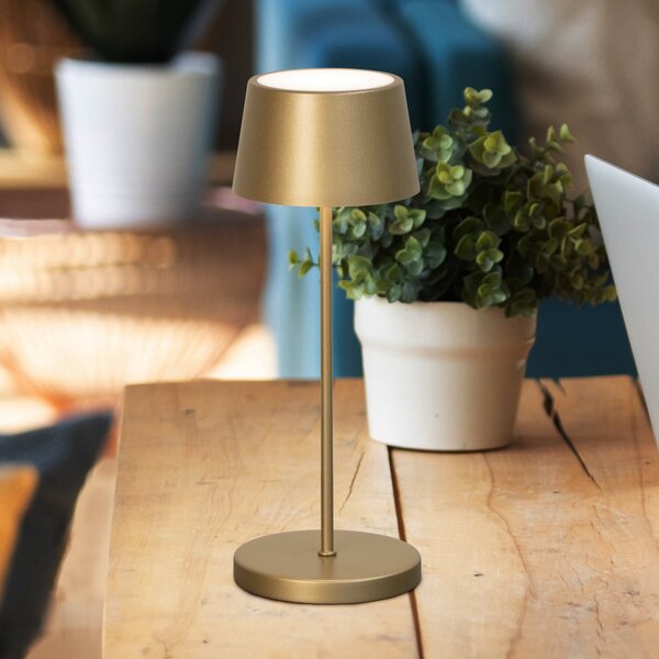 FH Lighting Lampă de masă cu LED și baterie Asena Pro, culoare bronz, 30 cm, metal, IP54, reglabil, Bronz / Alamă Veche, Metal, Modern