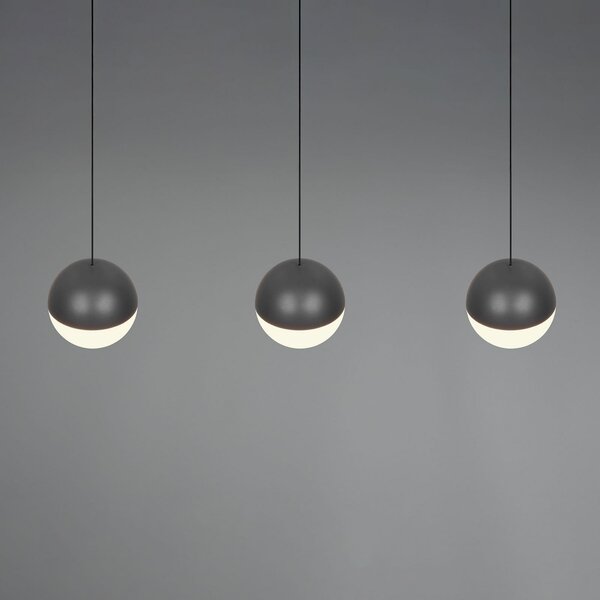 Reality Leuchten Lampă suspendată LED Senta, antracit, lungime 62 cm, 3 becuri, 3.000 K., Negru, Camera de zi / sufragerie, Plastic, Modern, glob