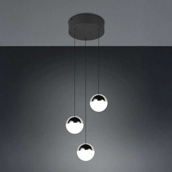 Reality Leuchten Lampă suspendată LED Senta, culoare crom, Ø 25 cm, 4 becuri, 4.000 K., Metalic, Camera de zi / sufragerie, Plastic, Modern, glob
