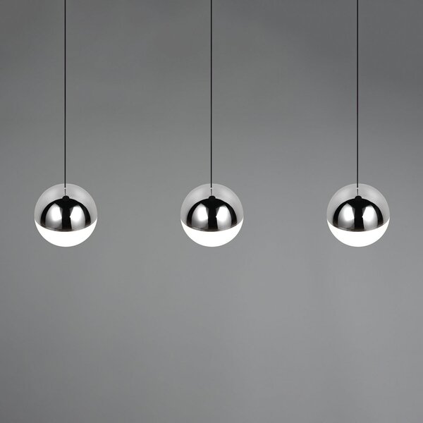 Reality Leuchten Lampă suspendată LED Senta, crom, lungime 62 cm, 4.000 K, 3 becuri., Metalic, Camera de zi / sufragerie, Plastic, Modern, glob