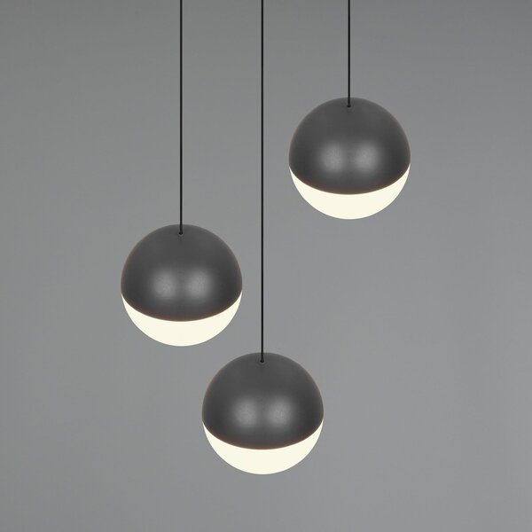 Reality Leuchten Lampă suspendată LED Senta, antracit, Ø 25 cm, 3 becuri, 3.000 K., Negru, Camera de zi / sufragerie, Plastic, Modern, glob