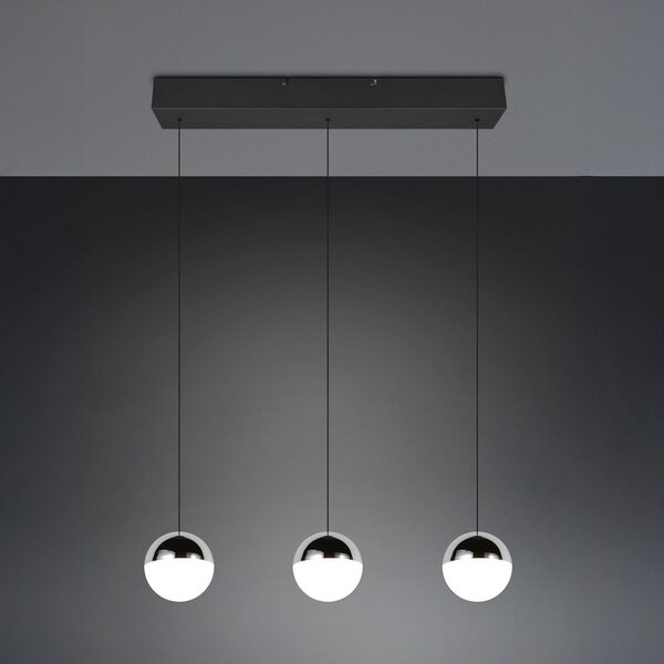 Reality Leuchten Lampă suspendată LED Senta, crom, lungime 62 cm, 4.000 K, 3 becuri., Metalic, Camera de zi / sufragerie, Plastic, Modern, glob