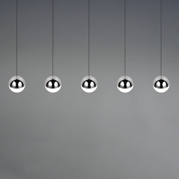 Reality Leuchten Lampă suspendată LED Senta, crom, lungime 114 cm, 4 becuri, 4.000 K., Metalic, Camera de zi / sufragerie, Plastic, Modern, glob