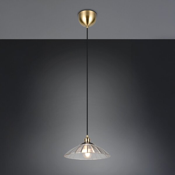 Reality Leuchten Lampă suspendată Eluna, transparentă/alamă veche Ø 30 cm sticlă/metal 1 bec., reglabil, Bronz / Alamă Veche, Camera de zi / sufragerie, Metal
