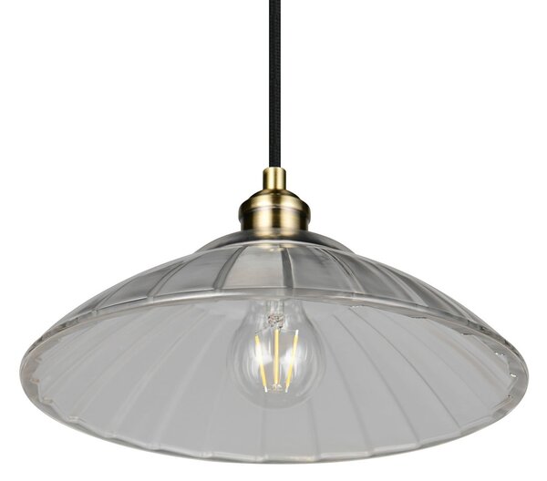 Reality Leuchten Lampă suspendată Eluna, transparentă/alamă veche Ø 30 cm sticlă/metal 1 bec., reglabil, Bronz / Alamă Veche, Camera de zi / sufragerie, Metal