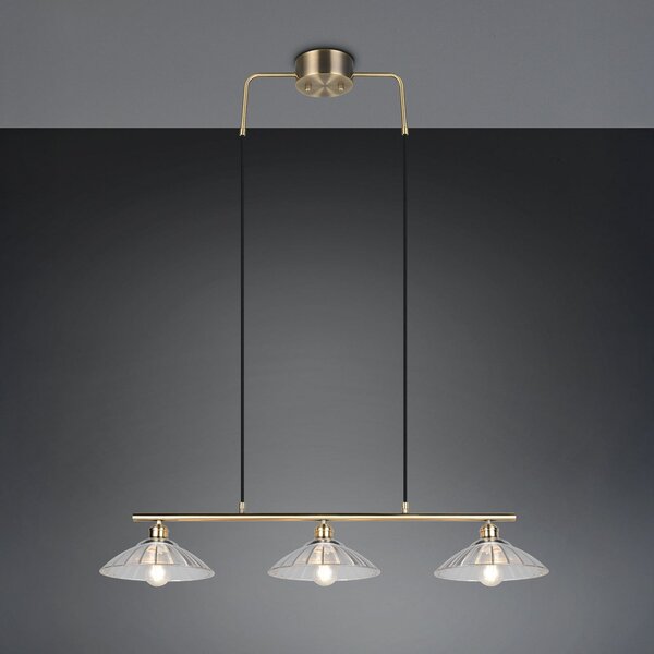 Reality Leuchten Lampă suspendată Eluna, transparentă/alamă veche, 100 cm sticlă/metal 3 becuri., reglabil, Bronz / Alamă Veche, Camera de zi / sufragerie, Metal