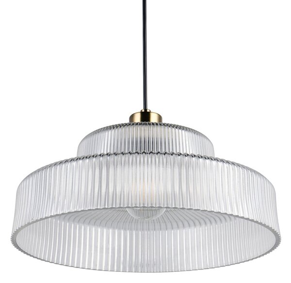 Reality Leuchten Lampă suspendată Abella, transparentă, Ø 35 cm, sticlă, E27, reglabil, Transparent, Camera de zi / sufragerie, Sticlă