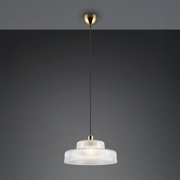 Reality Leuchten Lampă suspendată Abella, transparentă, Ø 35 cm, sticlă, E27, reglabil, Transparent, Camera de zi / sufragerie, Sticlă